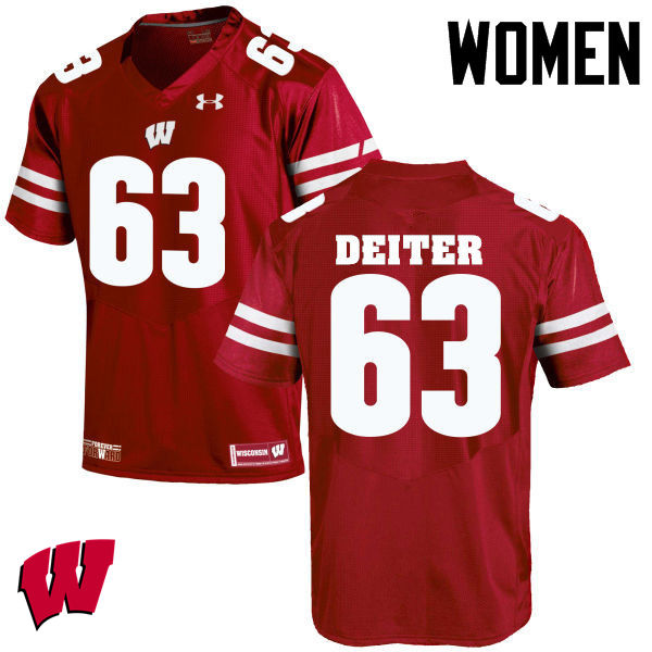 Wisconsin Badgers Women's #63 Michael Deiter NCAA Under Armour Authentic Red College Stitched Football Jersey JW40V60LU